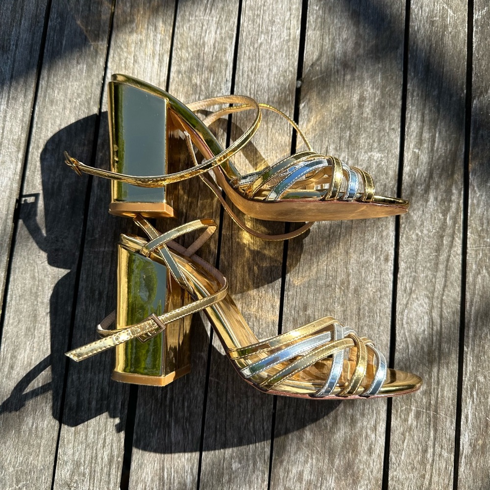 Raye gold and silver Napa block heel 7.5 - Picture 2 of 7